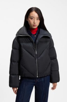 Zippered puffer jacket in lustrous fabric, Dark Blue