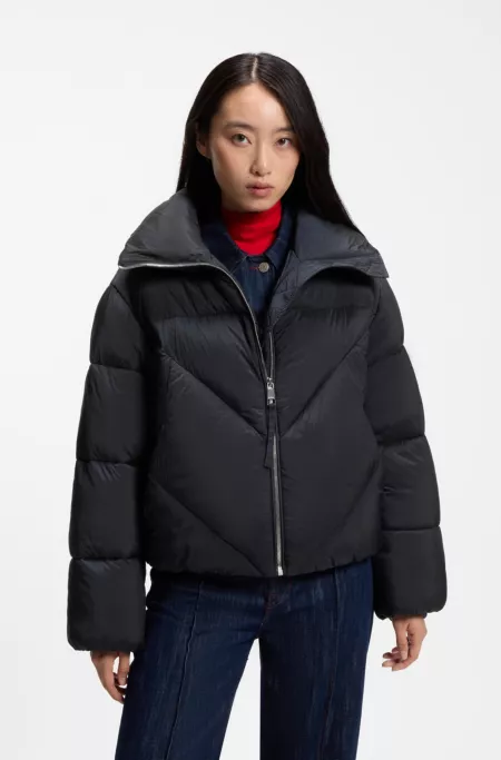 Zippered puffer jacket in lustrous fabric