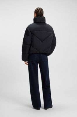 Doudoune zipp&eacute;e en tissu brillant, Bleu fonc&eacute;