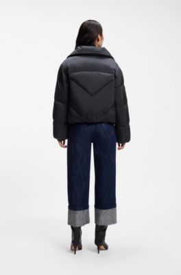 Zippered puffer jacket in lustrous fabric, Dark Blue
