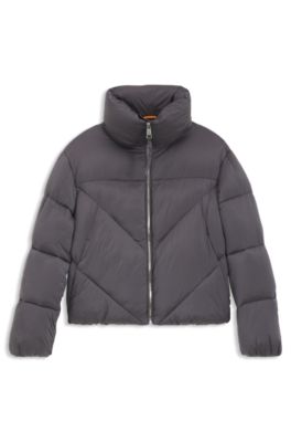 Doudoune zipp&eacute;e en tissu brillant, Violet fonc&eacute;