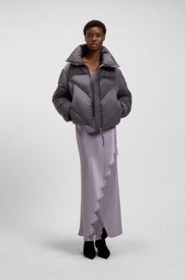 Zippered puffer jacket in lustrous fabric, Dark Purple