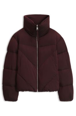 Zippered puffer jacket in lustrous fabric, Red