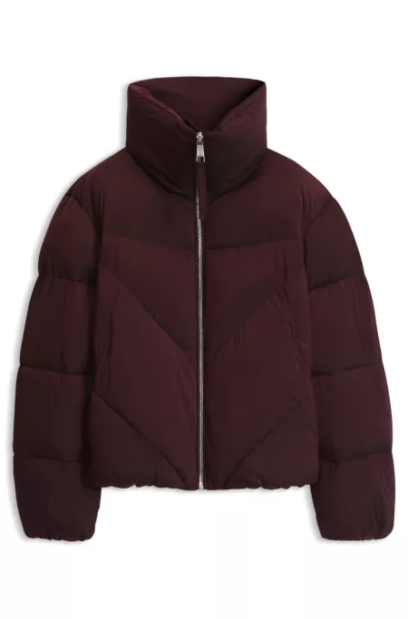 Zippered puffer jacket in lustrous fabric