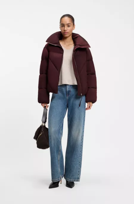 Zippered puffer jacket in lustrous fabric