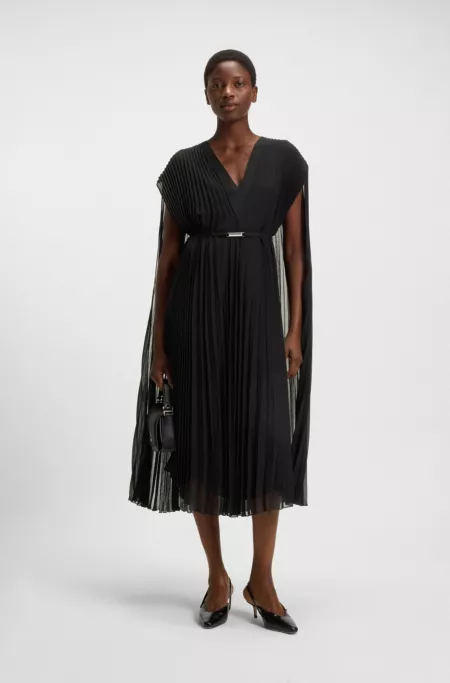 Belted dress in crinkle chiffon