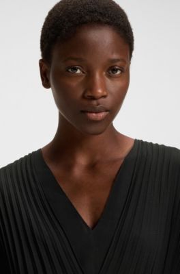 Belted dress in crinkle chiffon, Black