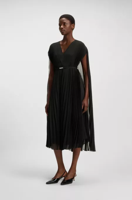 Belted dress in crinkle chiffon