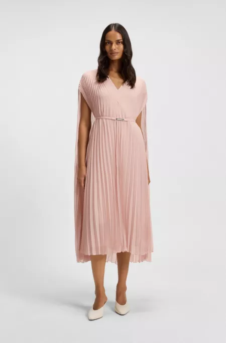 Belted dress in crinkle chiffon