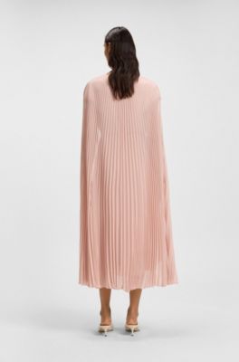 Vestido con cintur&oacute;n en gasa arrugada con recubrimiento, Rosa claro