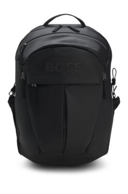 Logo-detail backpack in faux leather, Black