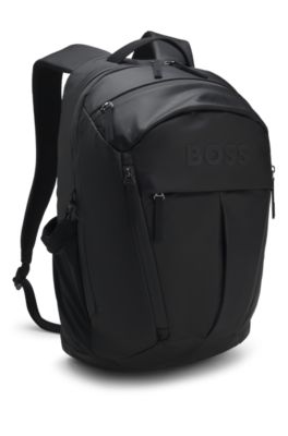 Logo-detail backpack in faux leather, Black