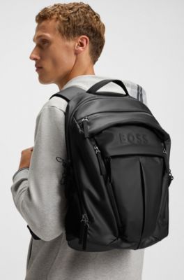 Logo-detail backpack in faux leather, Black
