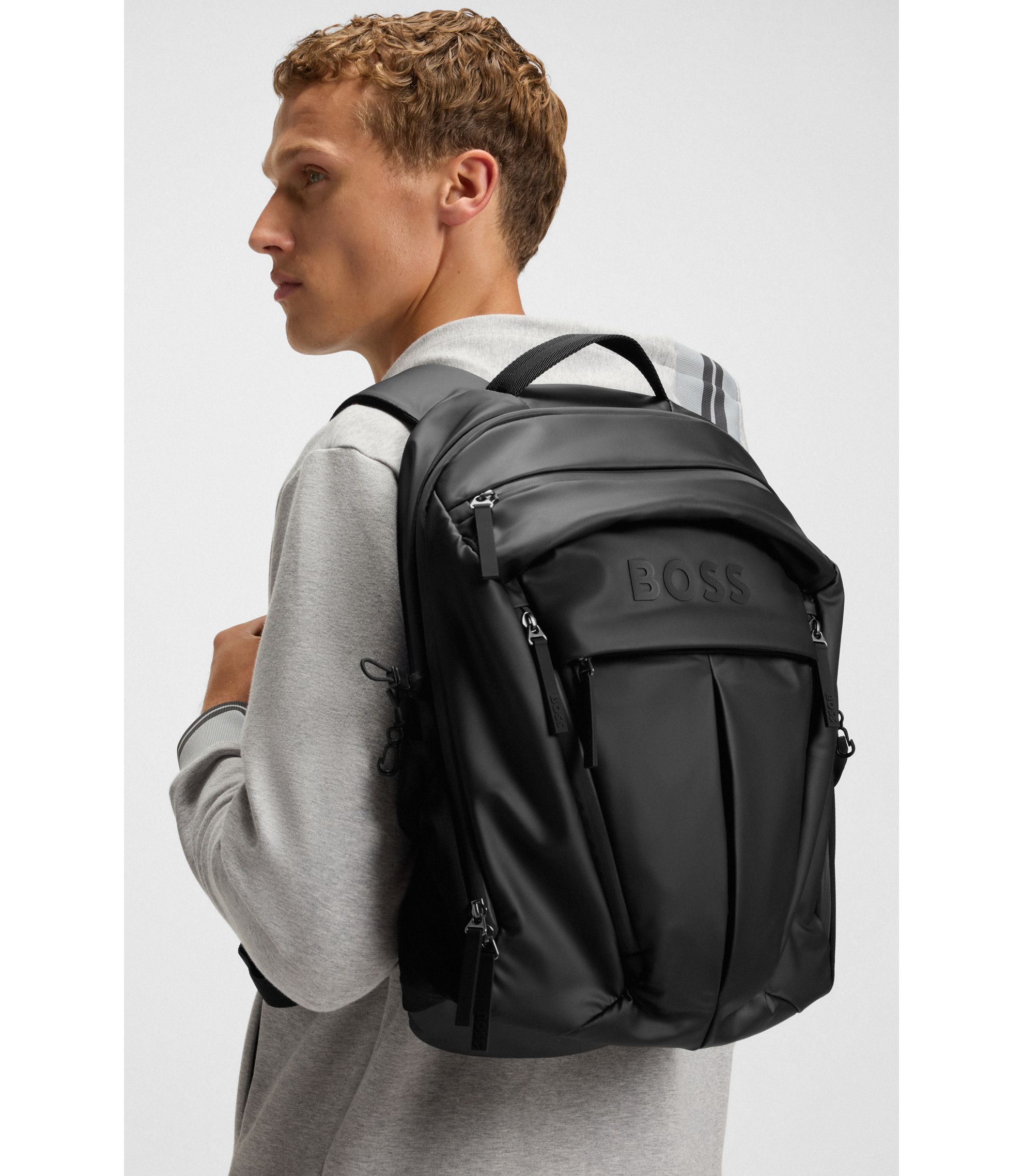 Black Leather Hugo Boss Rucksack Herren Signature Stripe Rucksack