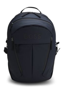Logo-detail backpack in faux leather, Dark Blue