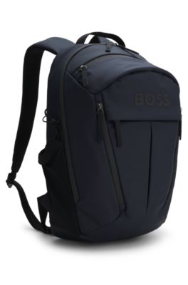 Logo-detail backpack in faux leather, Dark Blue