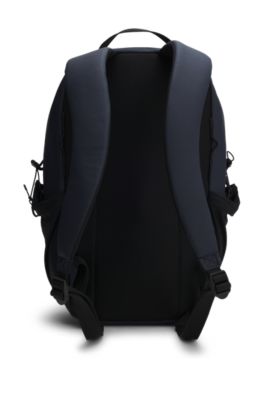 Logo-detail backpack in faux leather, Dark Blue