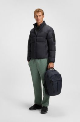 Sac &agrave; dos en similicuir avec d&eacute;tail logot&eacute;, Bleu fonc&eacute;