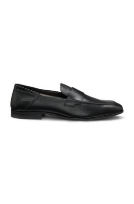 Tumbled-leather loafers with penny trim, Black