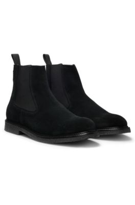 Elasticated-panel Chelsea boots in suede, Black