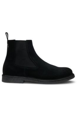 Elasticated-panel Chelsea boots in suede, Black
