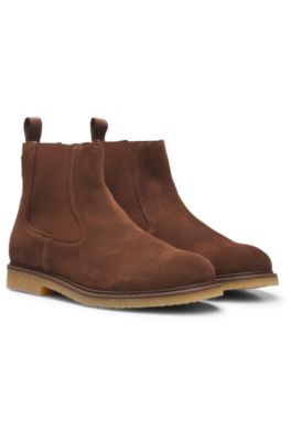 Elasticated-panel Chelsea boots in suede, Dark Brown