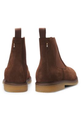 Elasticated-panel Chelsea boots in suede, Dark Brown