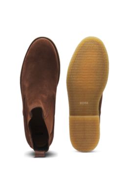 Elasticated-panel Chelsea boots in suede, Dark Brown