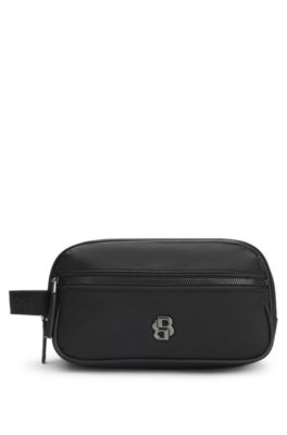 Neceser de sarga con detalle met&aacute;lico de monograma Double B, Negro