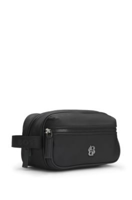 Neceser de sarga con detalle met&aacute;lico de monograma Double B, Negro