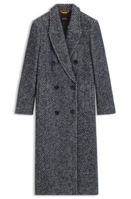 Macro-herringbone coat with double-breasted closure, Patterned