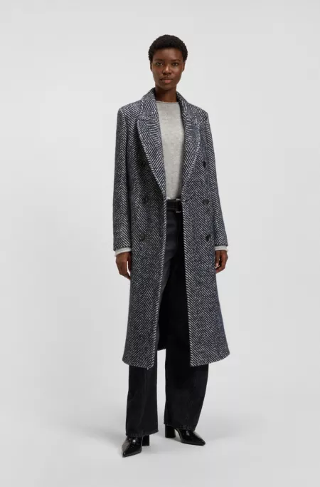 Macro-herringbone coat with double-breasted closure