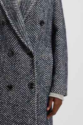 Macro-herringbone coat with double-breasted closure, Patterned
