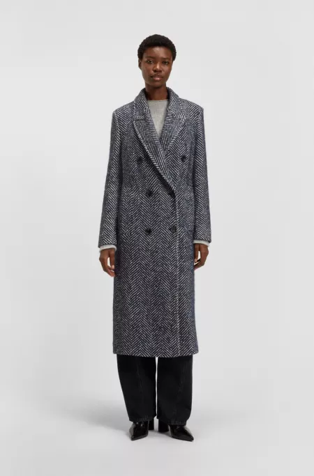 Macro-herringbone coat with double-breasted closure