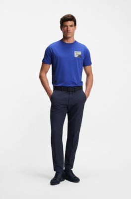 Cotton-blend T-shirt with decorative reflective accents, Blue