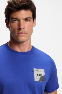 Cotton-blend T-shirt with decorative reflective accents, Blue