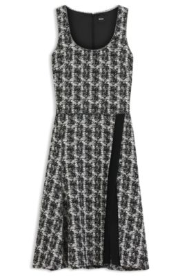 Sleeveless dress in patterned feather tweed, Patterned