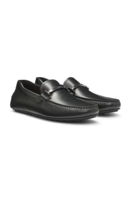 Branded-hardware loafers in leather, Black