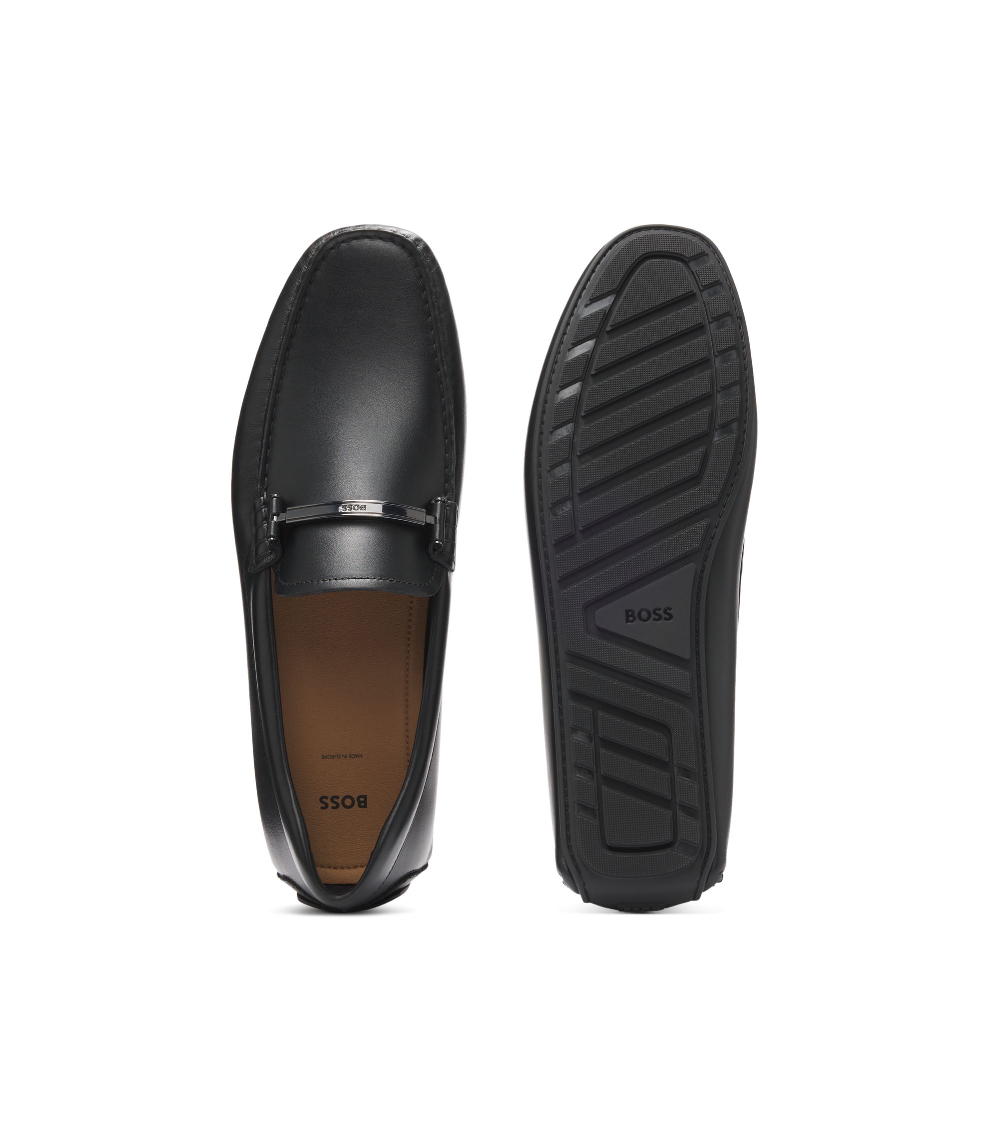BOSS - Branded-hardware loafers in leather - Black