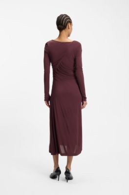 Gathered-detail dress in matte jersey, Dark Purple
