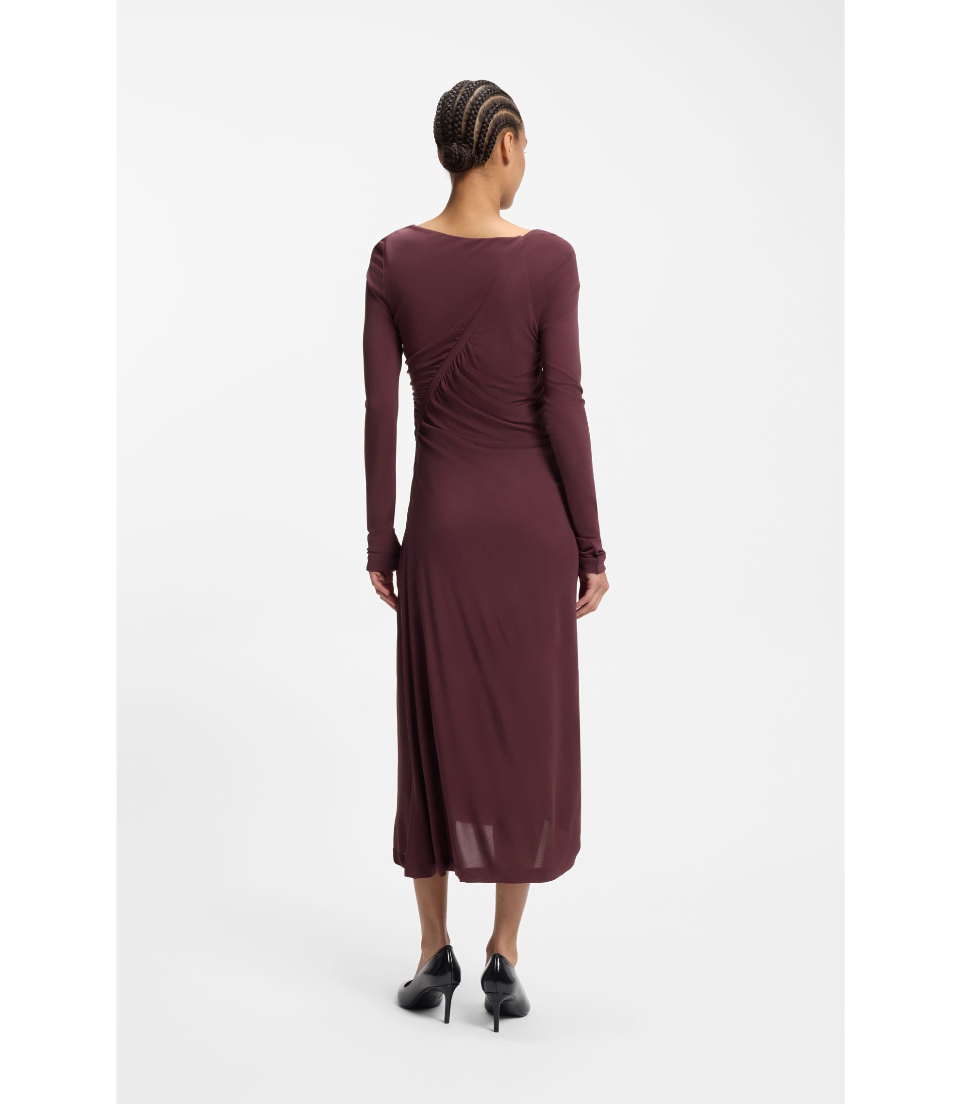 BOSS - Gathered-detail dress in matte jersey - Dark Purple