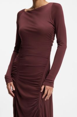 Gathered-detail dress in matte jersey, Dark Purple