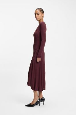 Gathered-detail dress in matte jersey, Dark Purple