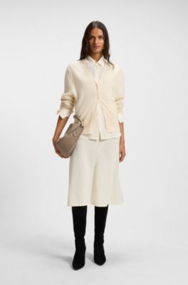 Jupe coupe &eacute;vas&eacute;e en laine bouillie, Blanc