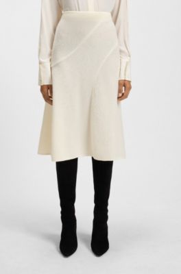 Jupe coupe &eacute;vas&eacute;e en laine bouillie, Blanc