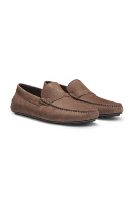 Mocasines de piel nobuk con suela driver, Marr&oacute;n oscuro