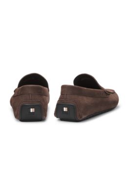 Mocasines de piel nobuk con suela driver, Marr&oacute;n oscuro