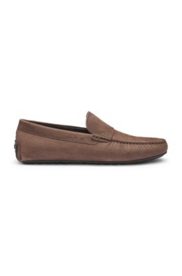 Mocasines de piel nobuk con suela driver, Marr&oacute;n oscuro