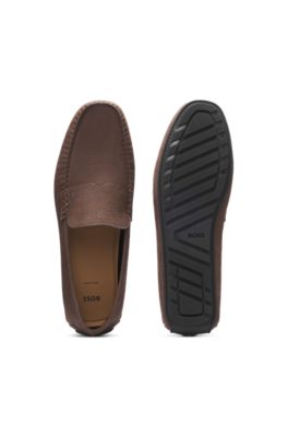 Mocasines de piel nobuk con suela driver, Marr&oacute;n oscuro