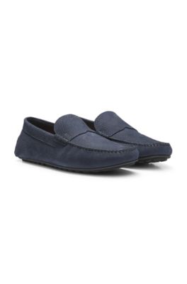 Driver-sole loafers in nubuck leather, Dark Blue